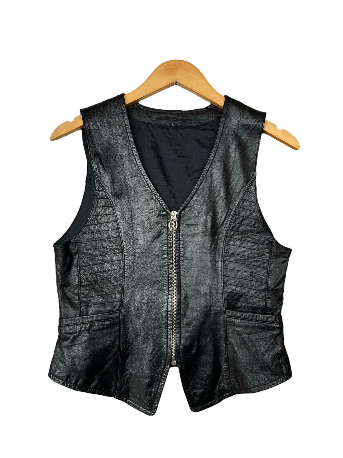 Vintage Gothic Goth Black Biker Leather Vest