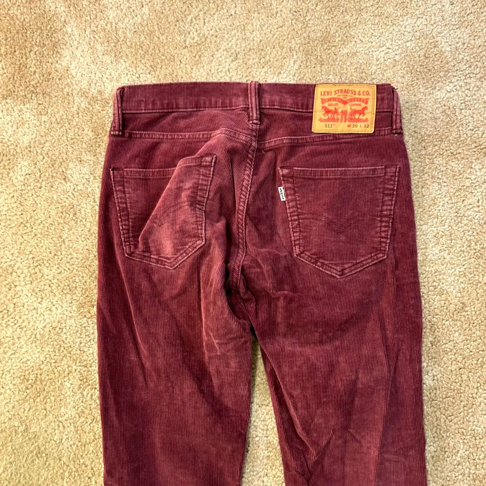Levi's Levi's 511 Slim Straight Jeans Men 29x32 Red Corduroy Pants Regular Inseam 32" 5-Pocket Denim Vintage: No Size US 29 - 6 Thumbnail