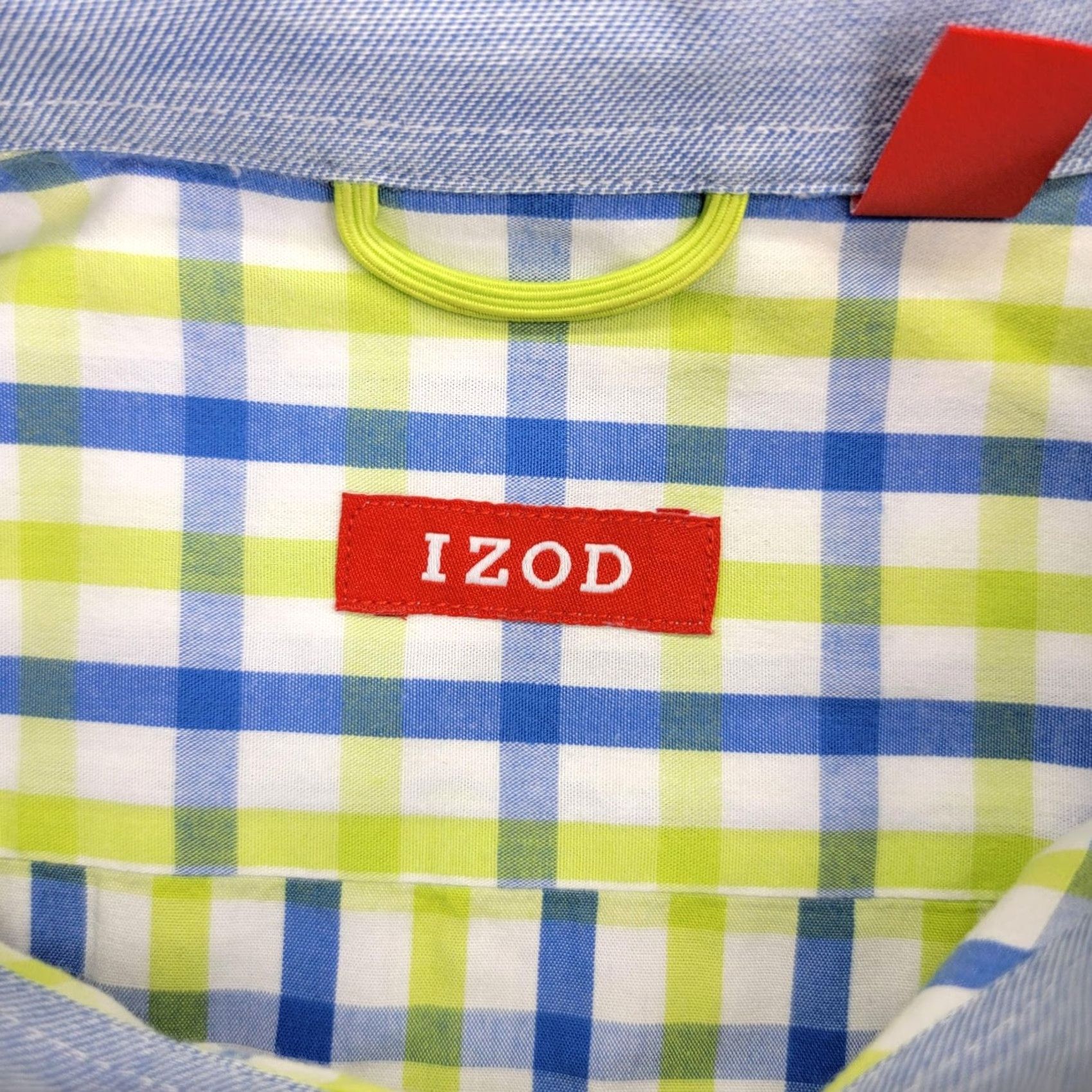 Izod IZOD Saltwater Shirt Mens XL Blue Green Plaid Short Sleeve Button-Down Collar Shirt Size US XL / EU 56 / 4 - 4 Thumbnail
