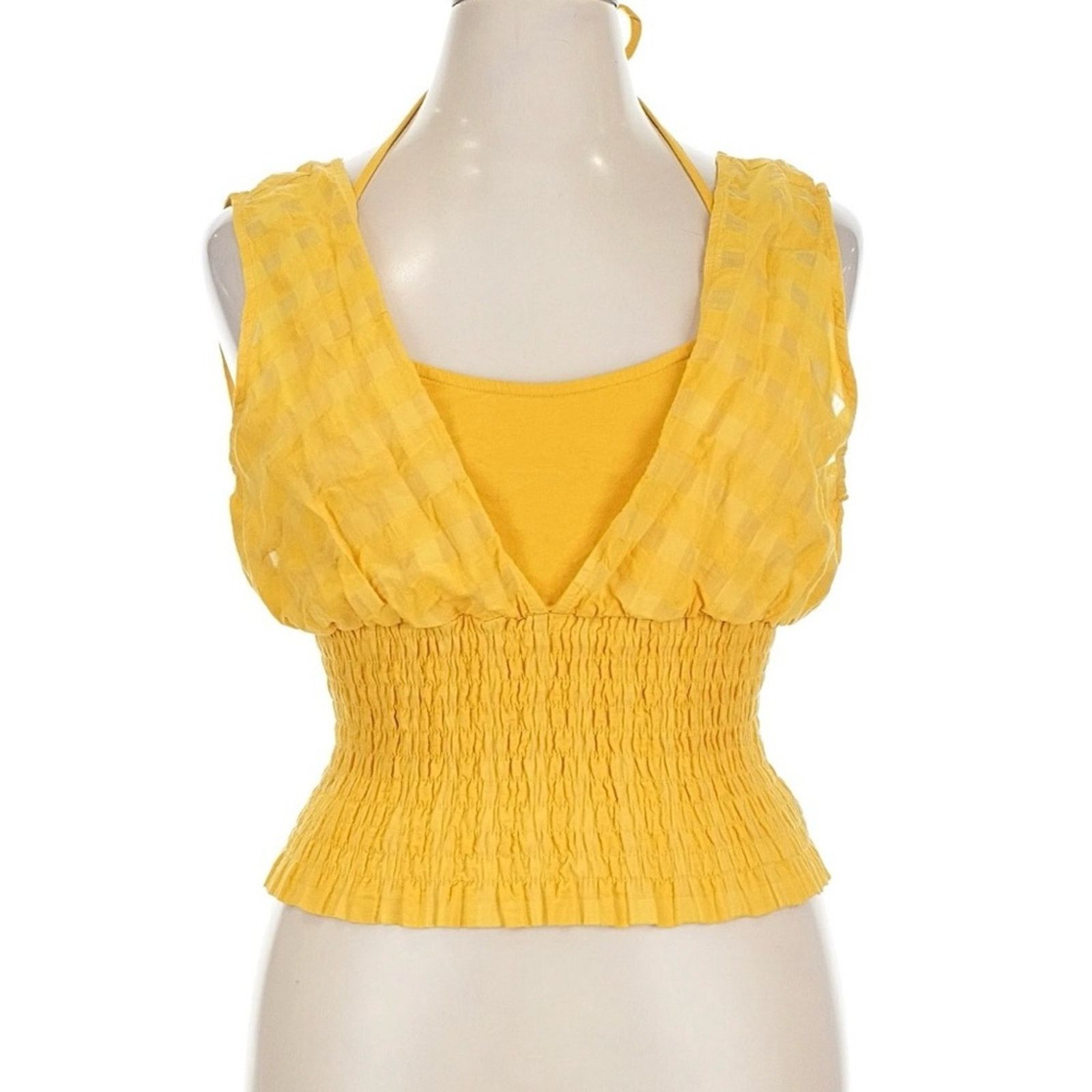 Anthropologie Anthropologie Yellow Smocked Crop Top Size S / US 4 / IT 40 - 1 Thumbnail