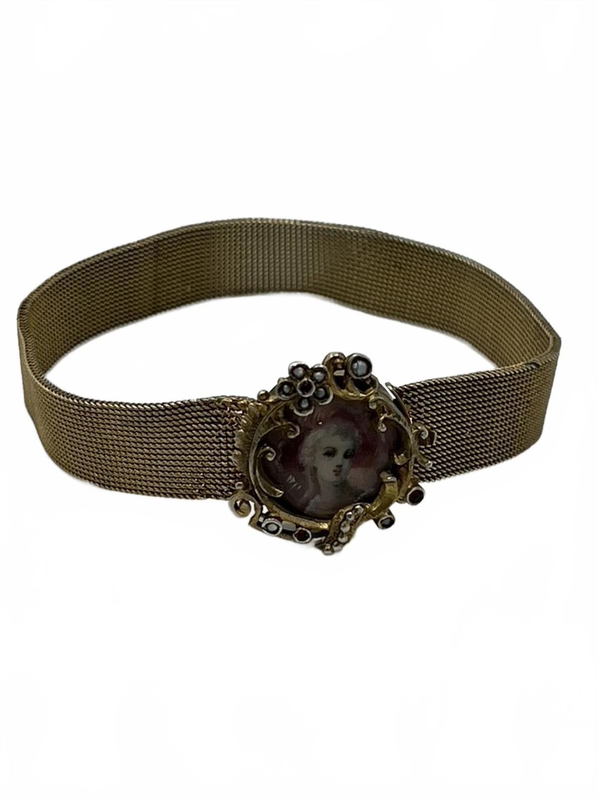 Other Gold Over Sterling Silver Painted Cameo Victorian Bracelet Size ONE SIZE - 1 Thumbnail