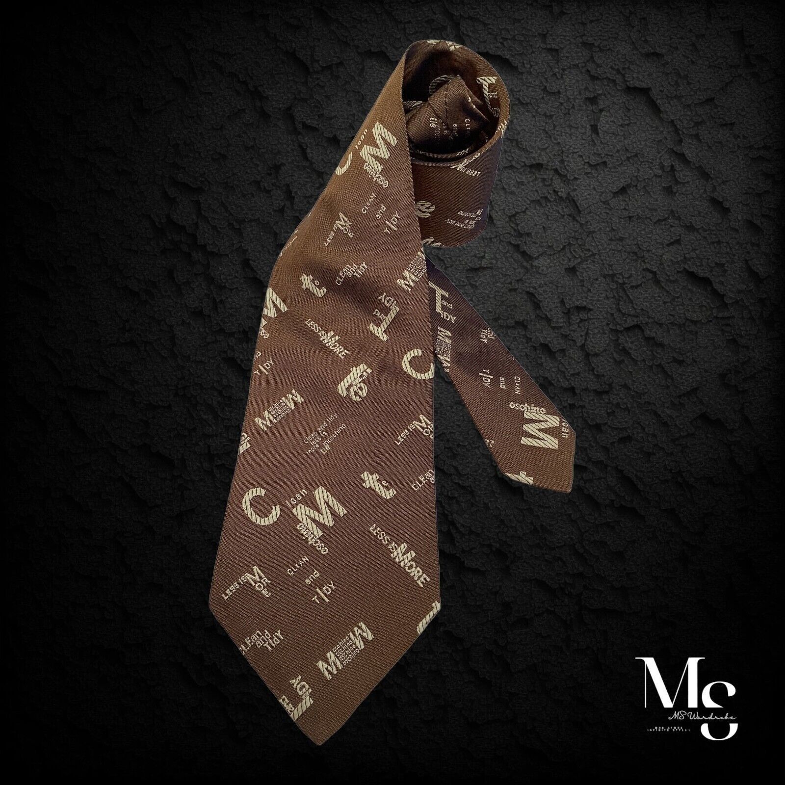 Moschino MOSCHINO Brown Monogrammed Silk Tie Made In Italy W: 3.75" E Size ONE SIZE - 1 Thumbnail