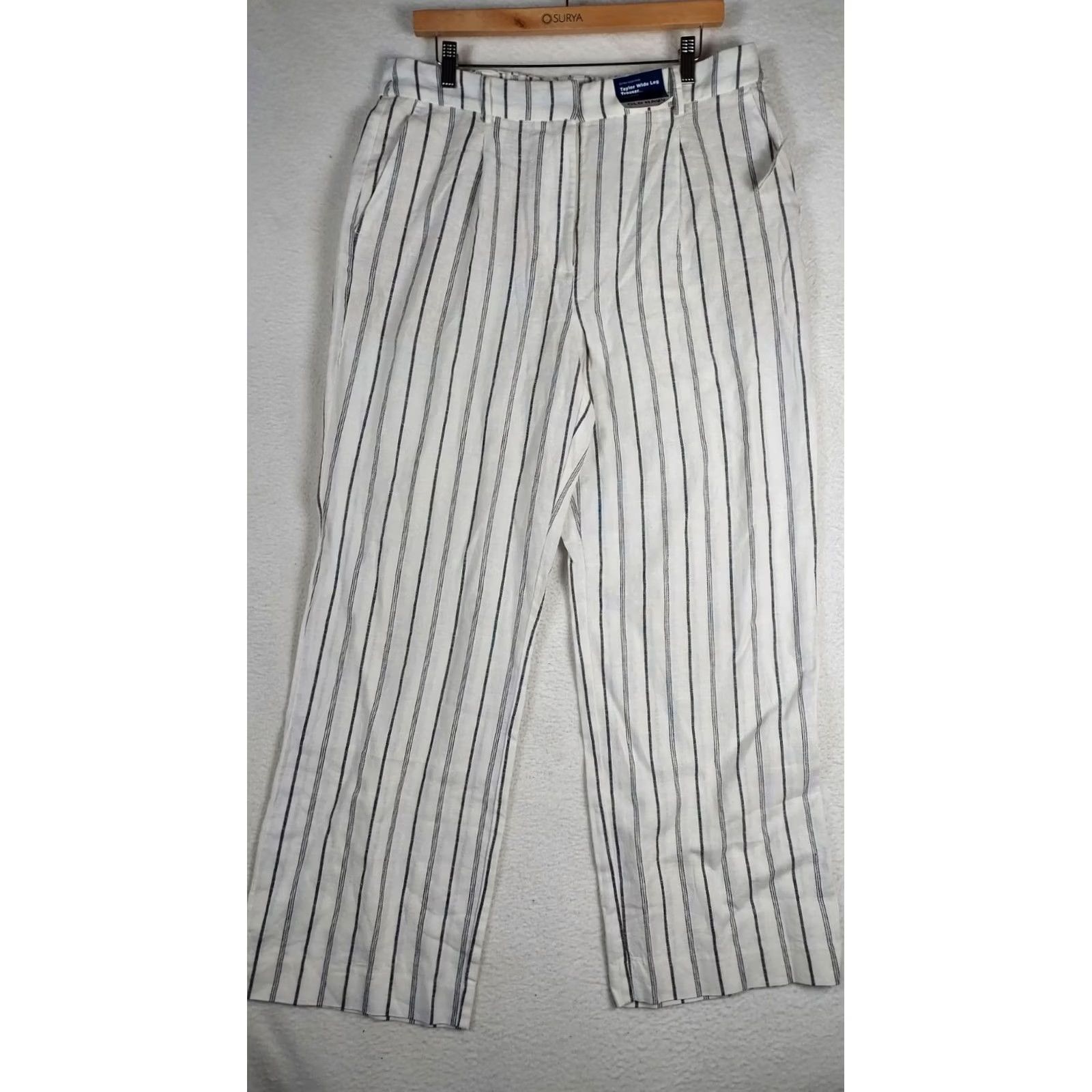 Old Navy Old Navy Women’s L Taylor Wide Leg Trouser Blue Striped Linen High Rise NWT Dress Pants Casual Summer Spring Fall Wide-Leg Pants Mens Womens Girls Size 36" / US 14 / IT 50 - 2 Thumbnail