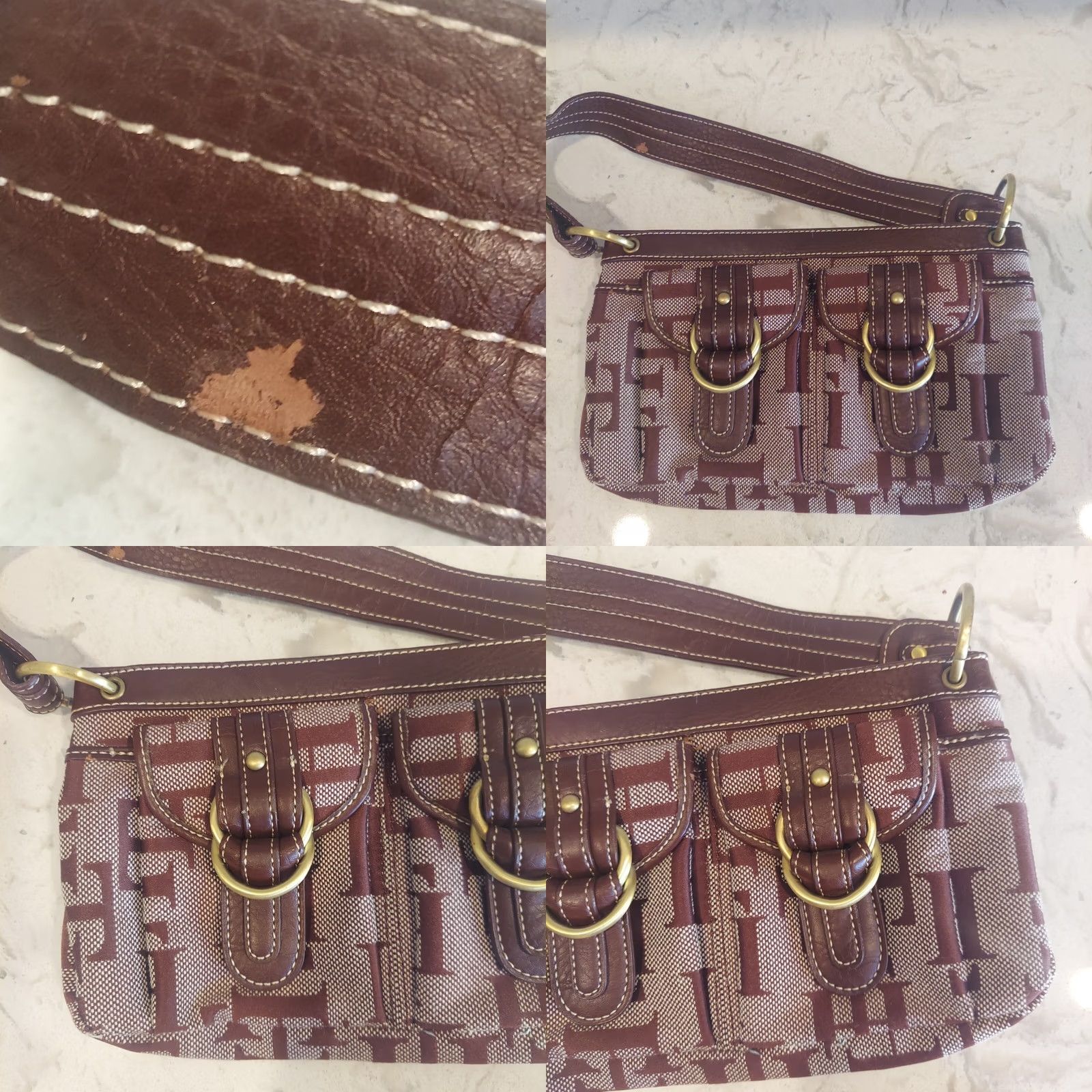 Tommy Hilfiger Tommy Hilfiger Women's Brown Logo 7" Shoulder Bag Brown Leather Buckle Closure Small Rectangle Bag Womens Trending 90s? Size ONE SIZE - 9 Thumbnail