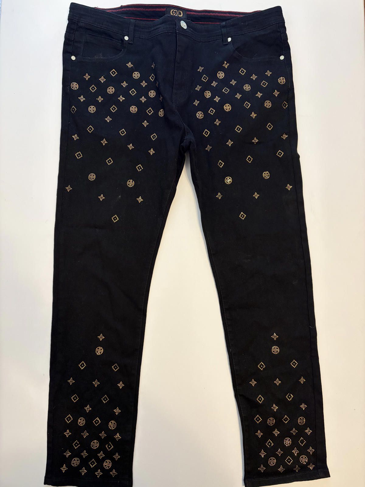 Other Gold Lux Black Embellished Straight Leg Jeans (Size 44x32) Size US 44 / EU 60 - 1 Thumbnail