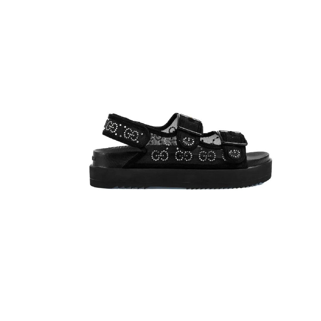 Gucci o1s1wg110425 Women's GG Sandals With Crystals in Black Size US 12 / IT 42 - 1 Thumbnail
