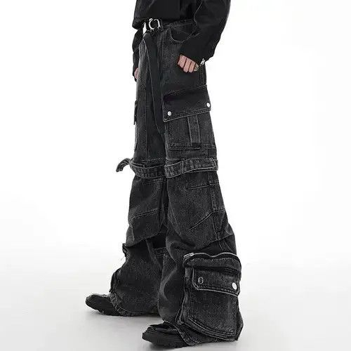 VIBE Washed Multi Pocket Strap Wide Leg Denim Pant Size US 29 - 1 Thumbnail