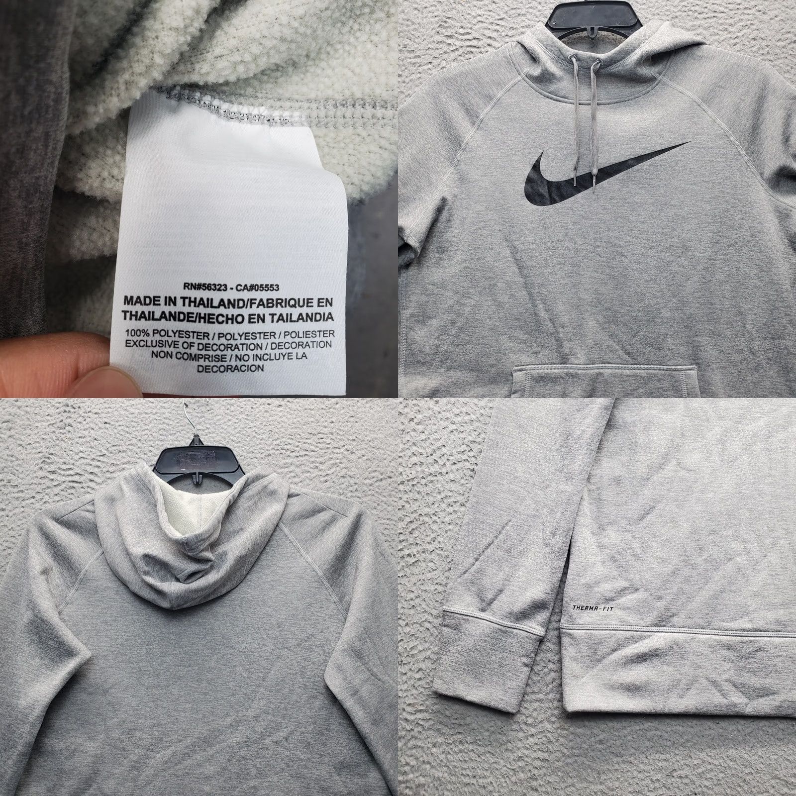 Nike Nike Therma Fit Hoodie Mens L Gray Pullover Swoosh Thumbhole Hooded Fleece Lined Size US L / EU 52-54 / 3 - 8 Thumbnail
