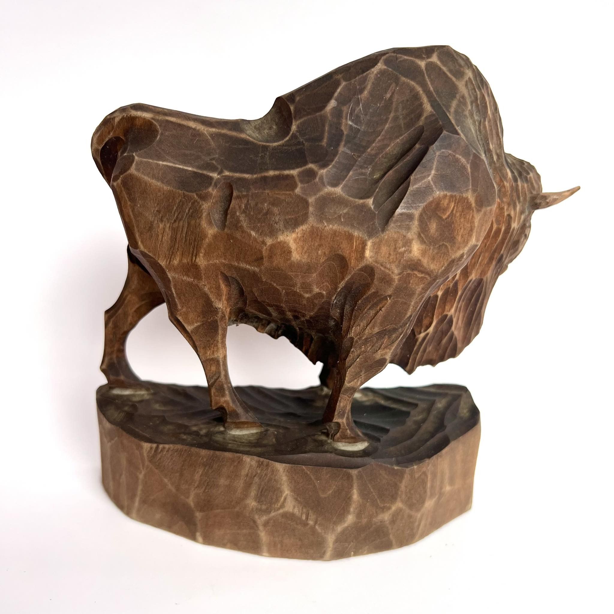 Vintage 1970 Vintage Art Wood Figure Statue Hand Carved Bison Size ONE SIZE - 4 Thumbnail