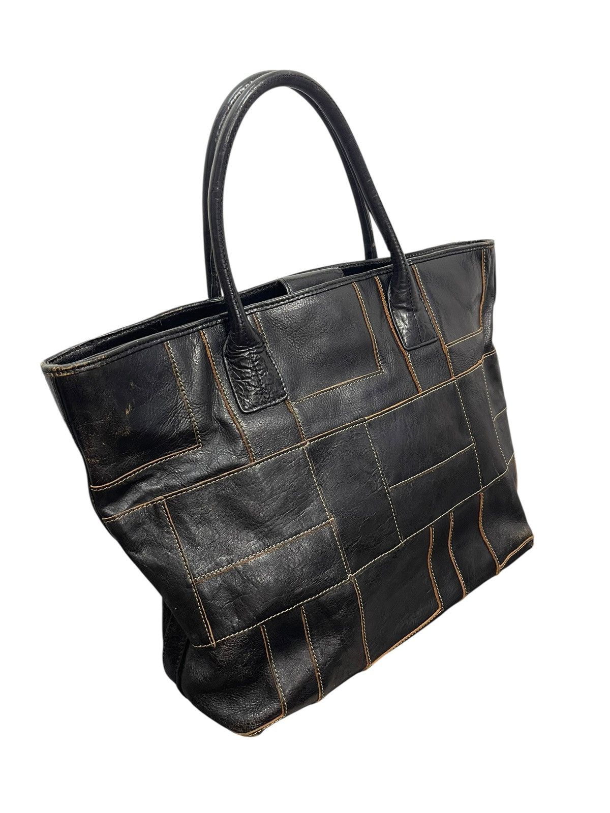 Japanese Brand Full Leather Patchwork Unknown Tote Bag 5🟩 Size ONE SIZE - 4 Thumbnail