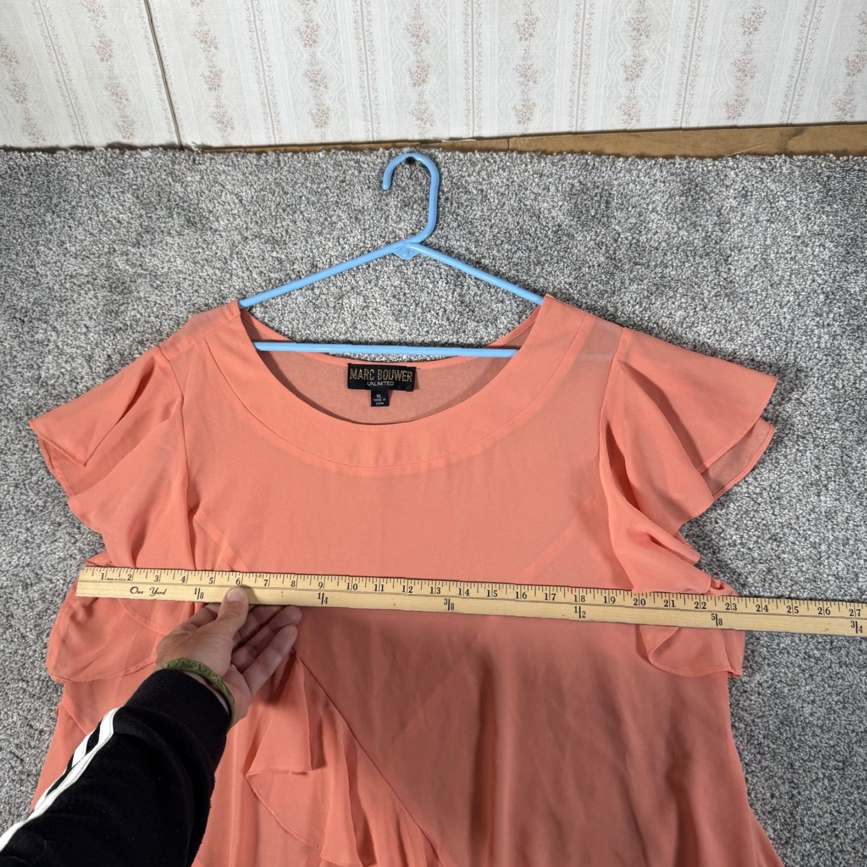 Vintage Marc Bouwer Blouse XL Peach Flutter Sleeve Scoop Neck Ruffle Fairycore Boho Dressy Casual Women Mens? Size XL / US 12-14 / IT 48-50 - 3 Thumbnail