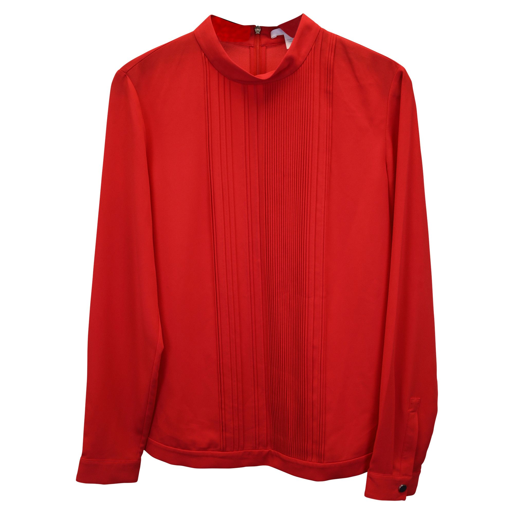 Hugo Boss Boss Pleated Mock-Neck Top in Red Polyester Size XXS / US 00 / IT 34 - 1 Thumbnail
