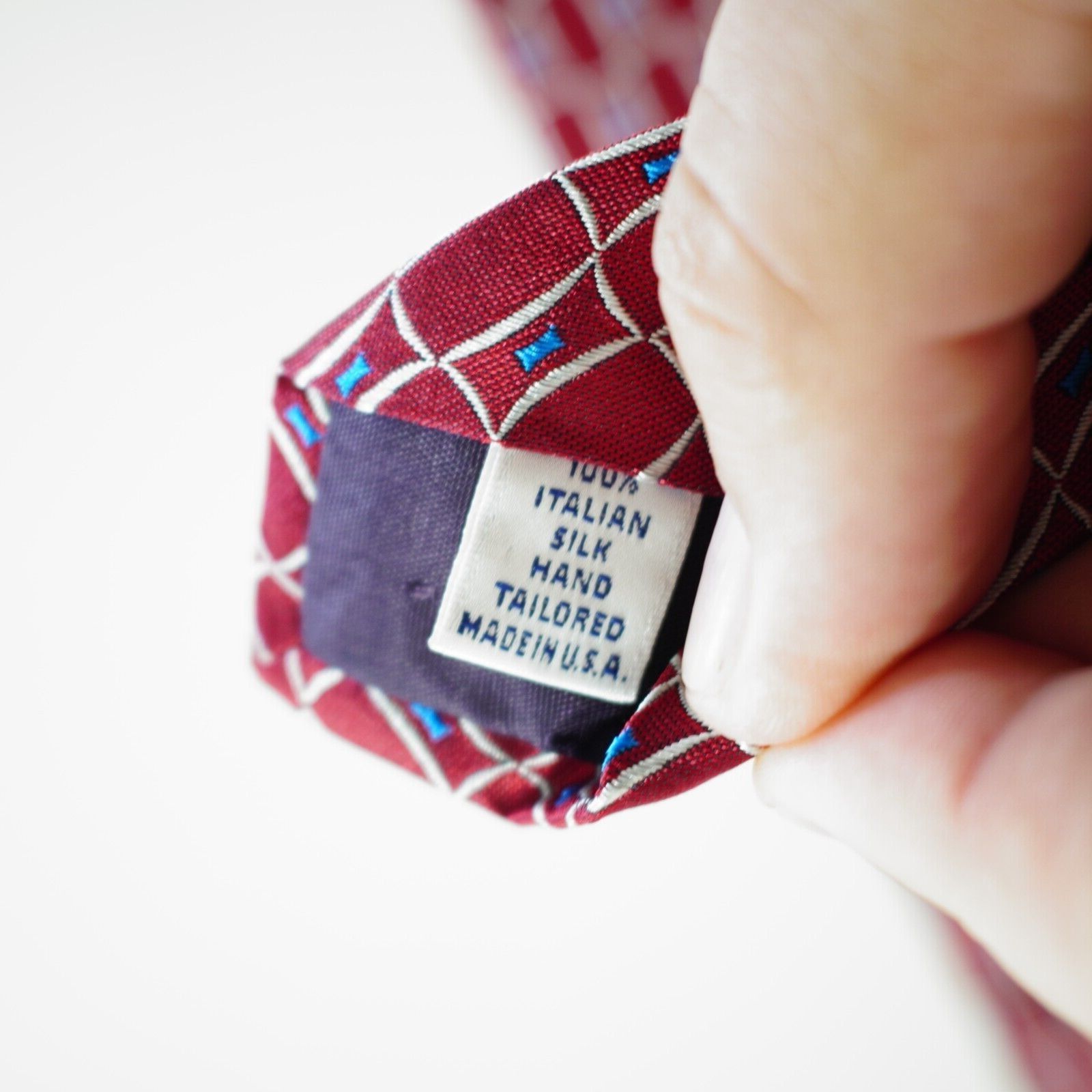 Paul Fredrick Paul Fredrick Red Blue Geometric Abstract Woven Wide Silk Ti Size ONE SIZE - 4 Thumbnail