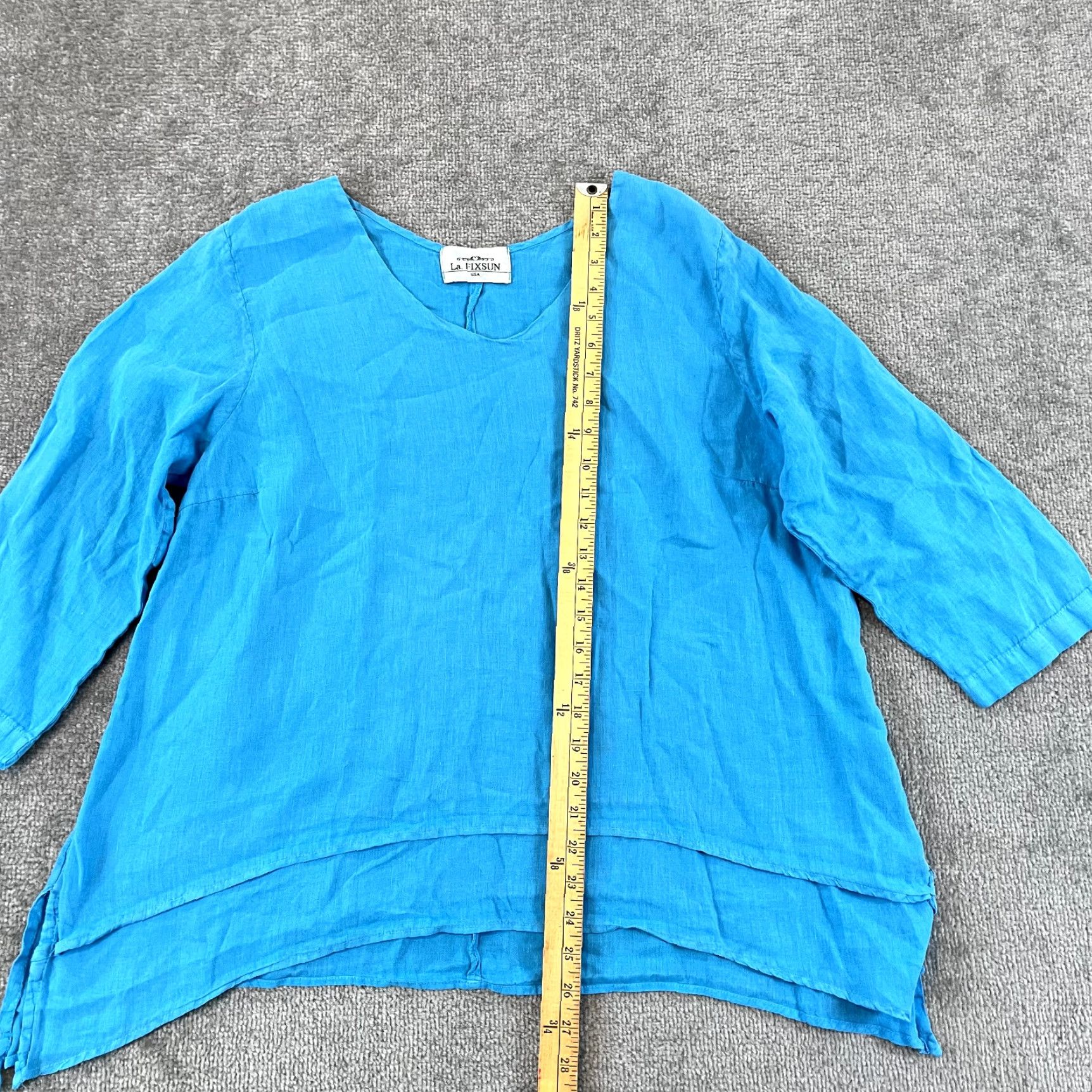 Vintage LA. FIXSUN Shirt Women Medium Blue 100% Linen Tiered Lagenlook Blouse 3/4 Sleeve Size M / US 6-8 / IT 42-44 - 3 Thumbnail