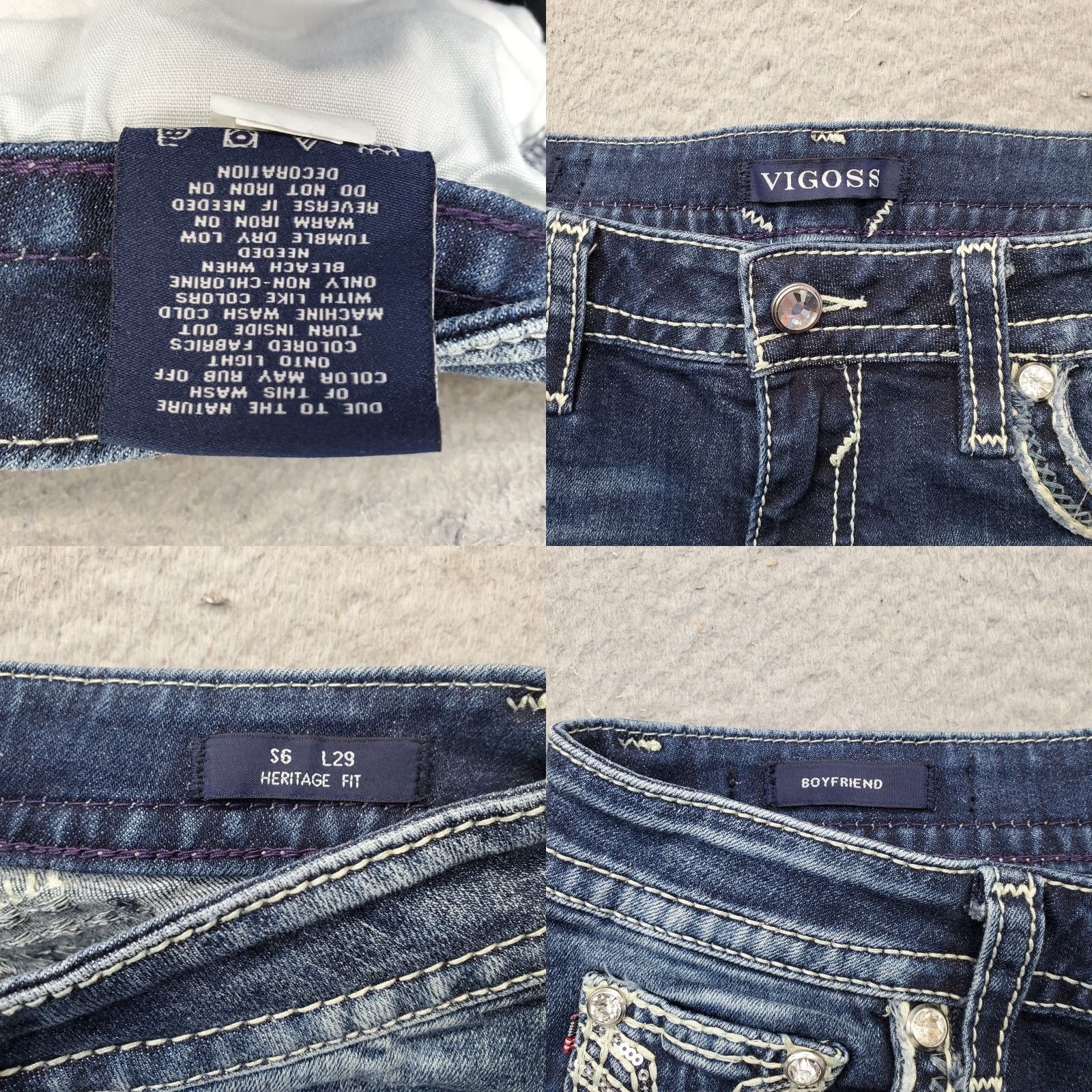 Vintage VIGOSS Womens 6 Jeans Boyfriend Denim Blue Pocket 5-Pocket Embellished Pockets Size 6 Slim? Size 28" / US 6 / IT 42 - 8 Thumbnail