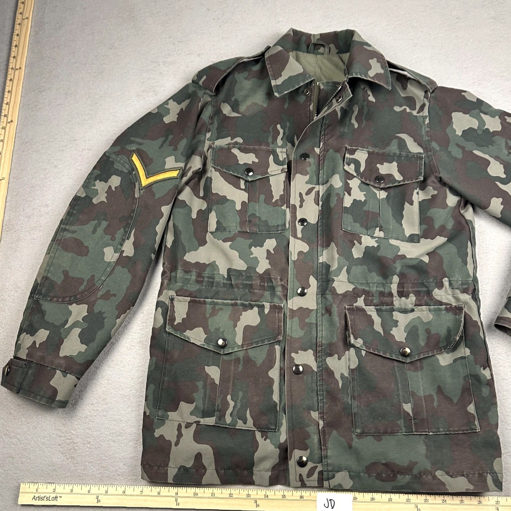 VINTAGE Military Jacket Mens Camouflage Garrison Dress Land PGL Polyester 38 Regular Green Camouflage Coat with Pockets Full Zip Lined Army Style Mens