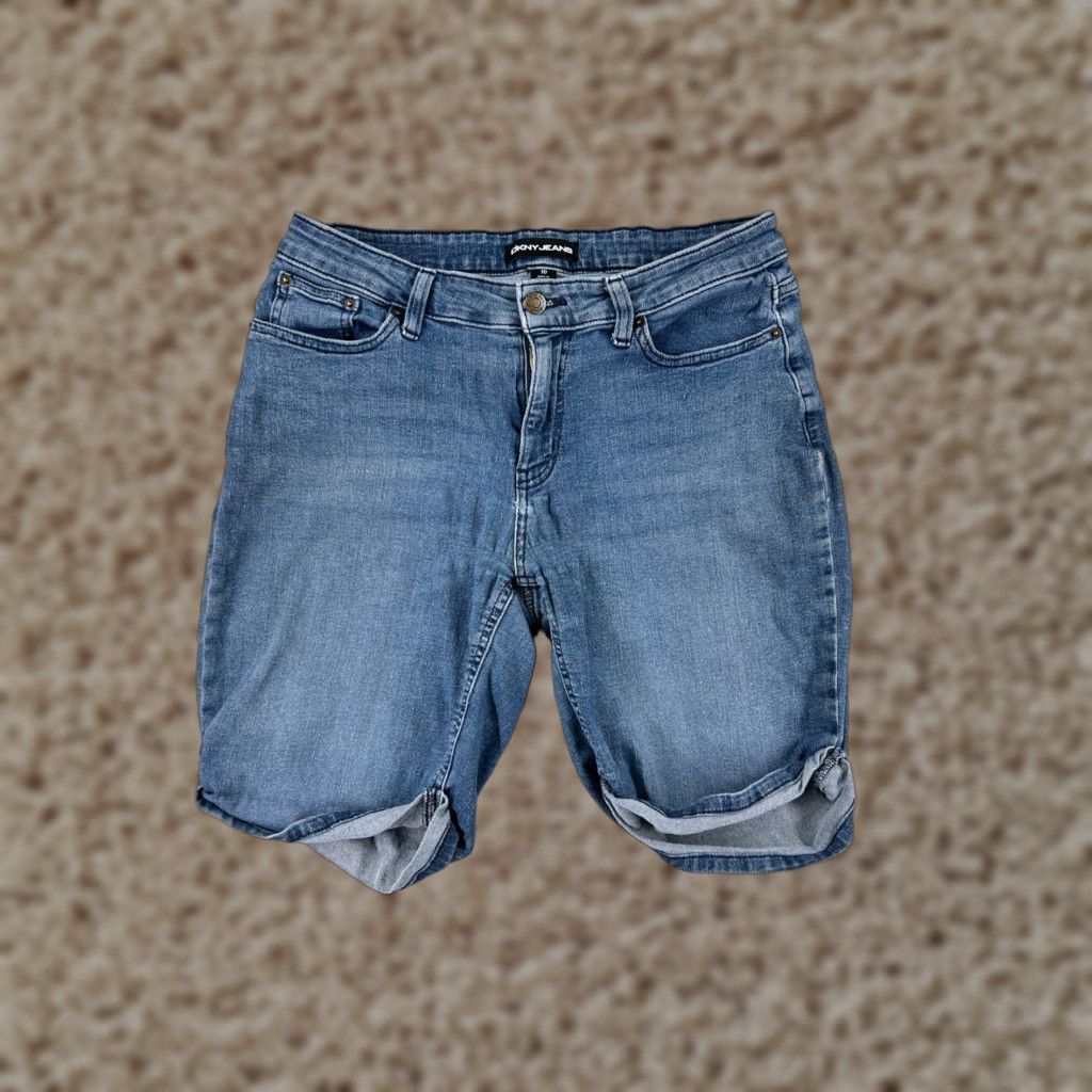 DKNY DKNY Womens Shorts Denim Blue 5-Pocket Regular 10 Medium Wash Cotton Blend Stretch Pockets Classic Casual Size 32" / US 10 / IT 46 - 1 Thumbnail