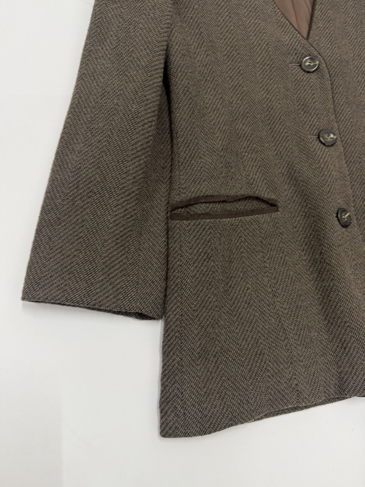French Connection Christian Aujard Herringbone Collarless Coat Classic France Size M / US 6-8 / IT 42-44 - 3 Thumbnail