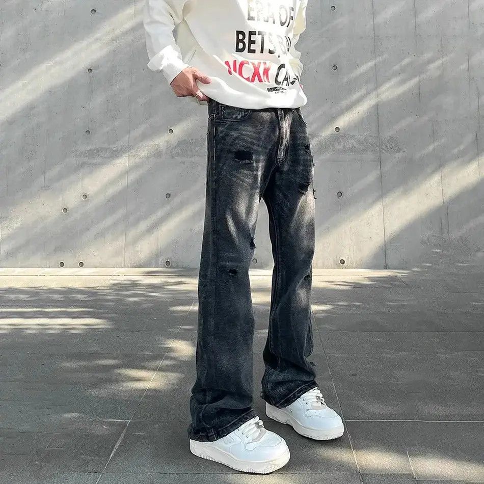 Japanese Brand Streetwear Ripped Jeans Men Autumn Flared Trousers Casual Size US 32 / EU 48 - 1 Thumbnail