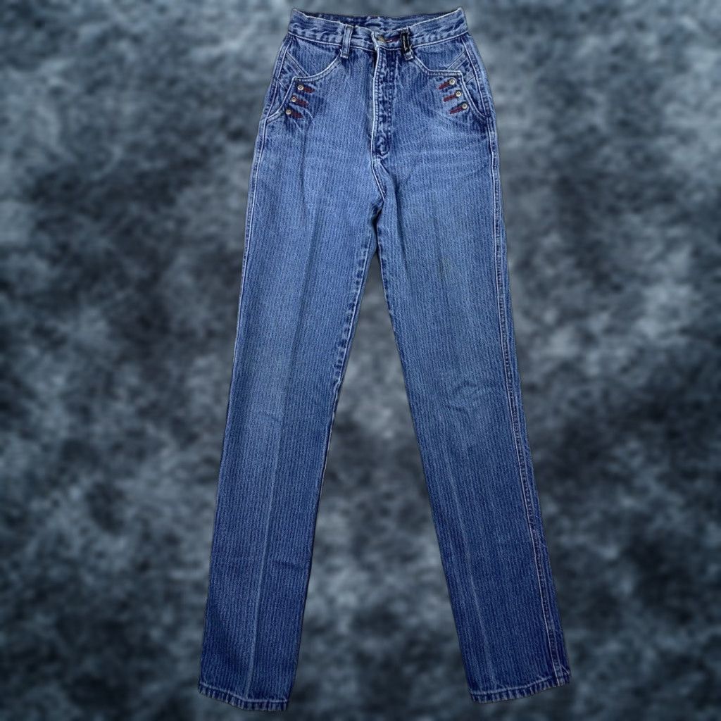 Vintage Vtg Rockies Jeans Womens 26/3 Pinstripe Red Contrast Star Shaped Rivets Bareback Size 26" / US 2 / IT 38 - 1 Thumbnail