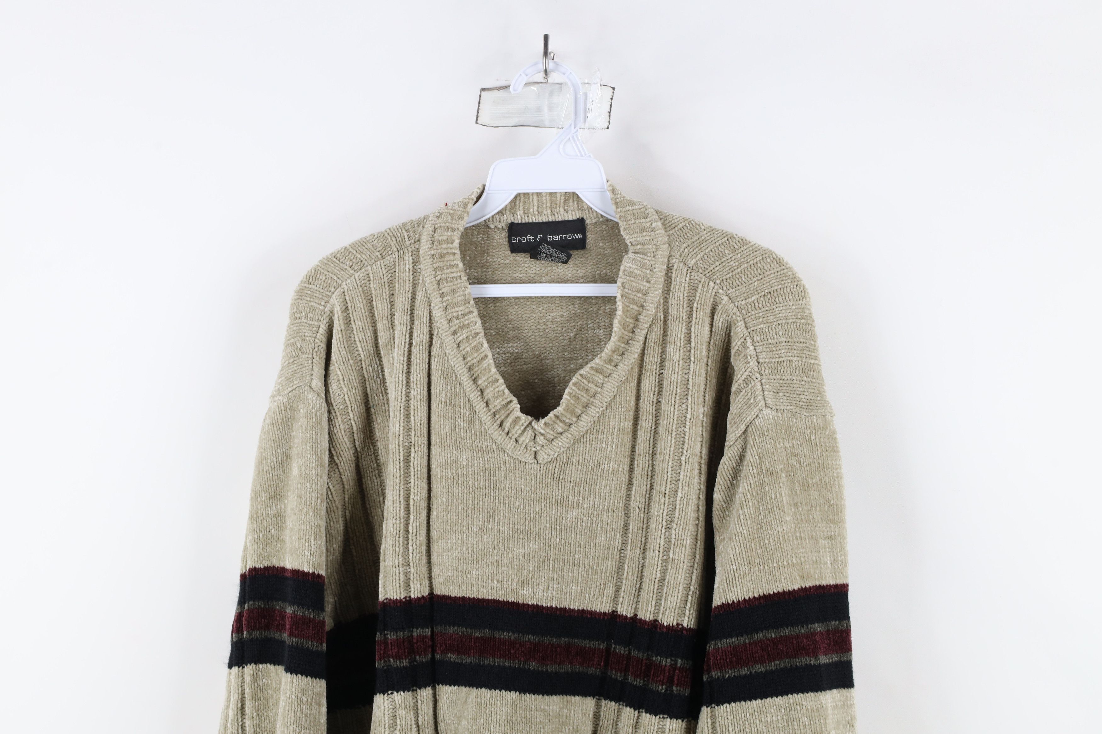 Vintage Vintage 90s Streetwear Ribbed Fleece V-Neck Sweater Beige Size US L / EU 52-54 / 3 - 2 Thumbnail