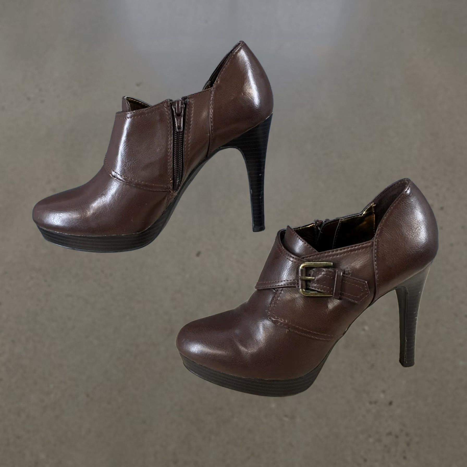 Worthington Worthington Boots Womens 9 M Stiletto Heels Platform Bootie Brown Side Zip Size US 9 / IT 39 - 1 Thumbnail