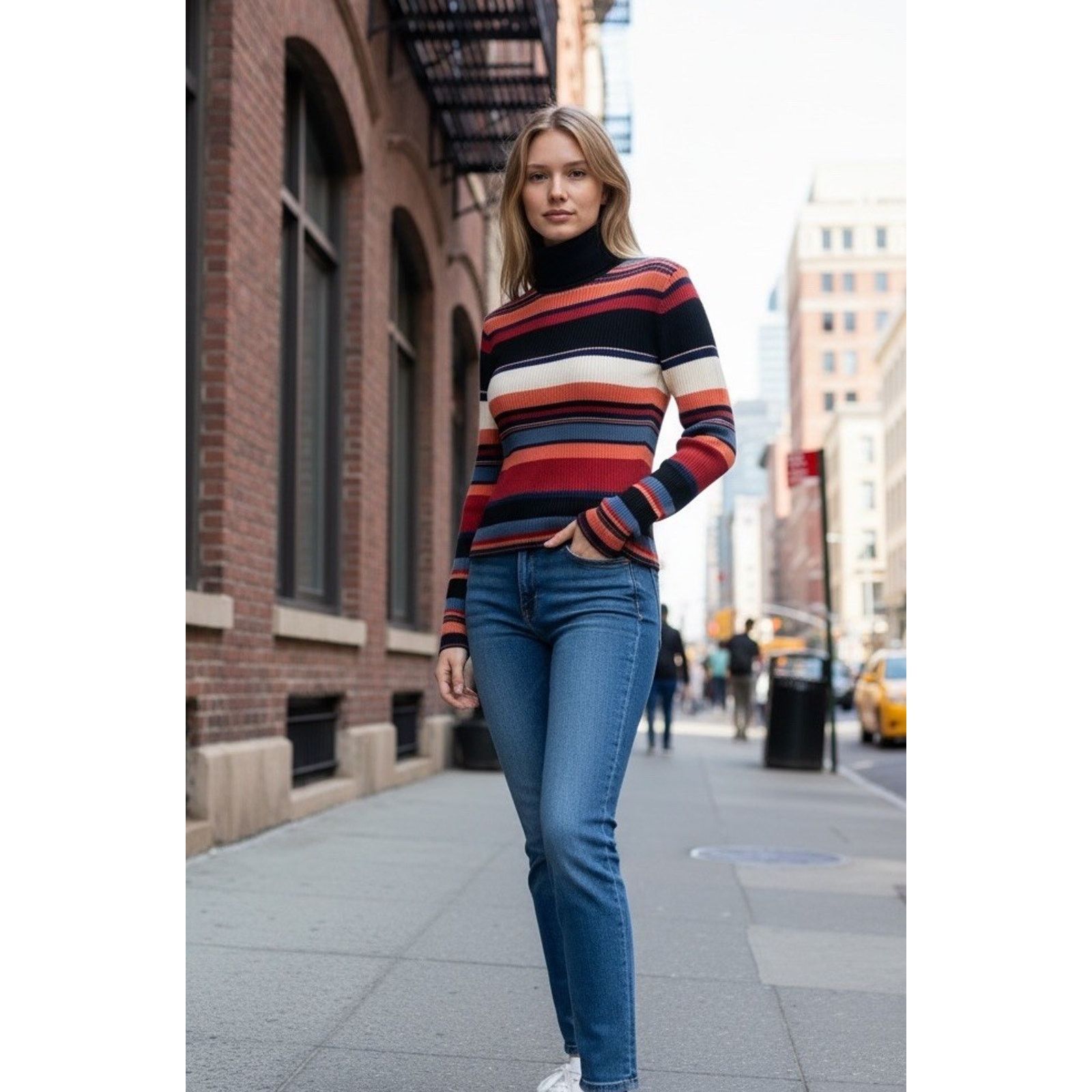 Mossimo VTG 90s Mossimo Striped Knit Turtleneck Sweater Grunge M Size M / US 6-8 / IT 42-44 - 4 Thumbnail