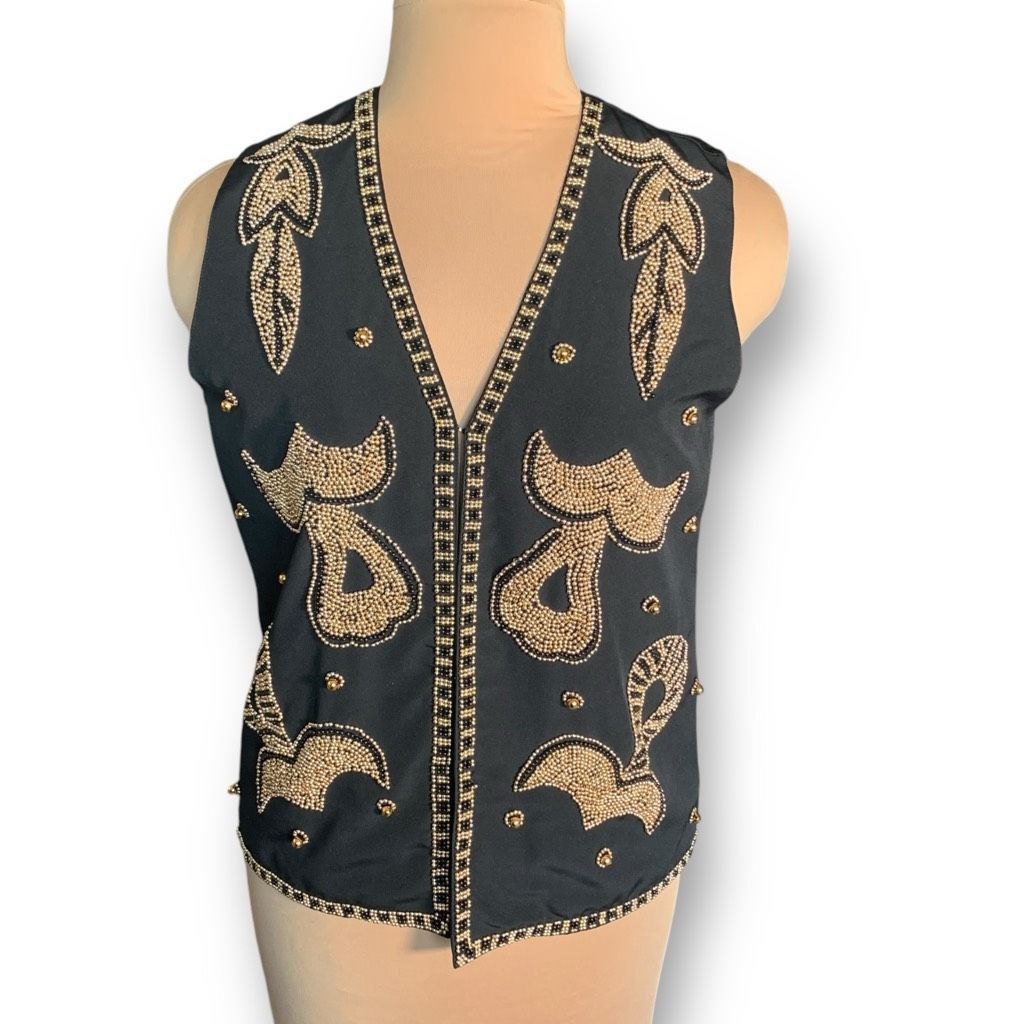 Vintage Vintage Regency Collection Black Gold Embellished Beaded Vne Size L / US 10 / IT 46 - 2 Thumbnail