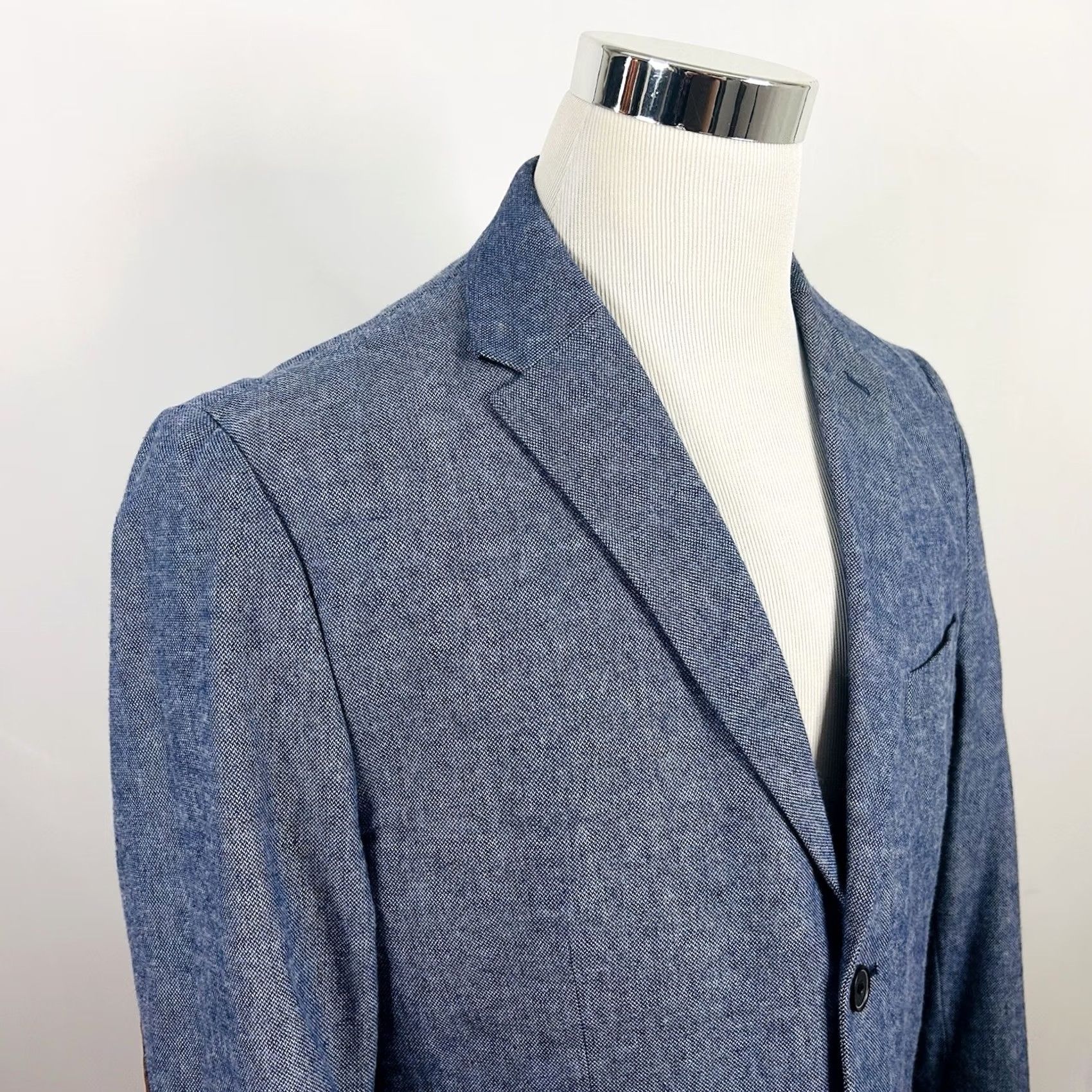 H&M H&M 44R Slim Fit Chambray Sport Coat Elbow Patches Blue Cotton Two Button Vented Jacket/Coat Size US XS / EU 42 / 0 - 2 Thumbnail