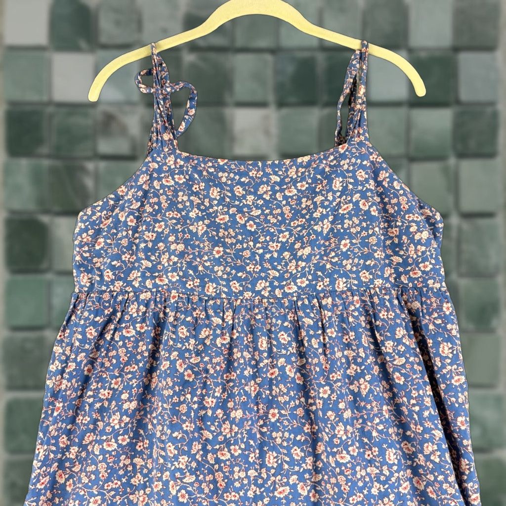 Madewell Madewell Tie Strap Tiered Midi Dress Womens Large Blue Floral Smocked Lined Size L / US 10 / IT 46 - 1 Thumbnail