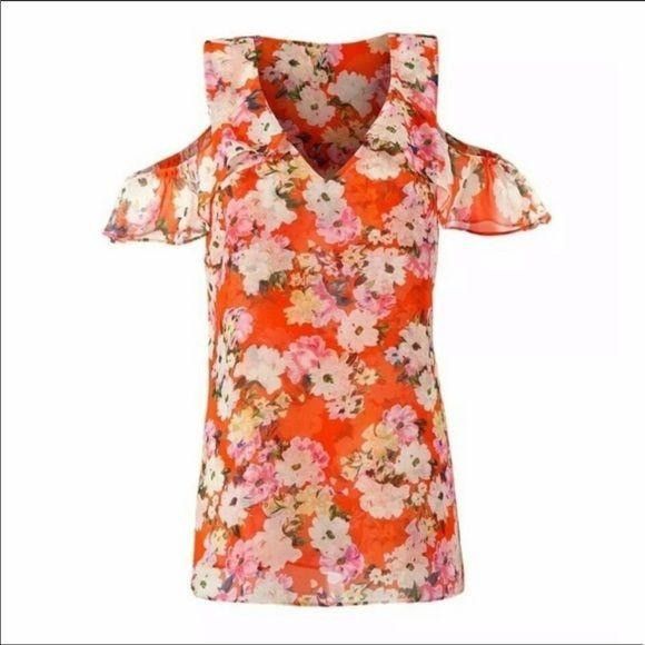 Other Cabi S Orange Floral LUSH Top Cold Shoulder Chiffon Sheer 53 Size S / US 4 / IT 40 - 7 Thumbnail