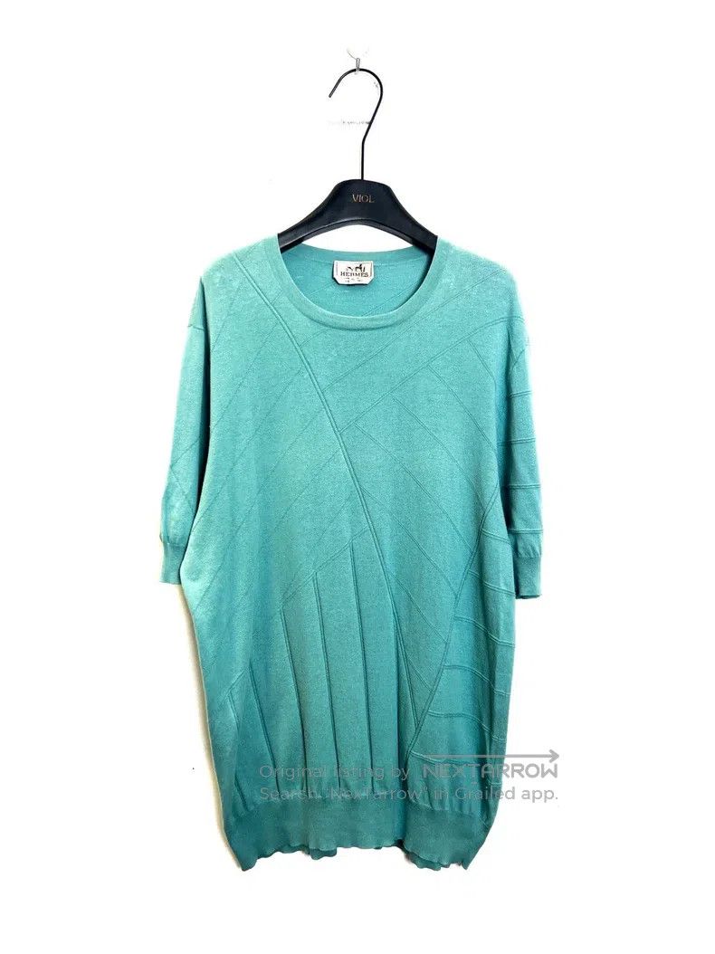 Hermes Hermes Teal Knit Striped Short Sleeve Size US XL / EU 56 / 4 - 1 Thumbnail