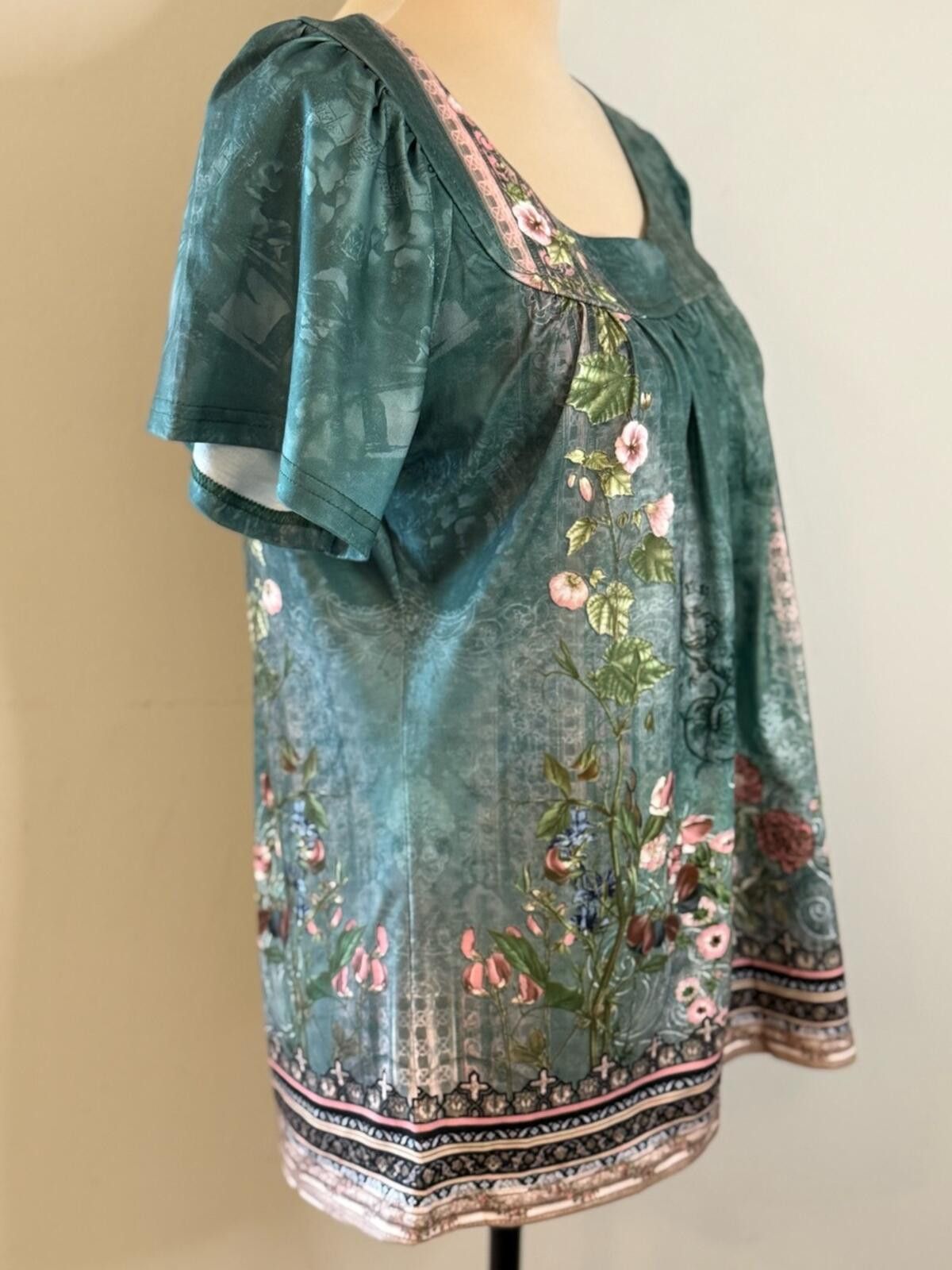 Other Disamer boho ethereal floral short sleeve top teal pink SM Size S / US 4 / IT 40 - 6 Thumbnail