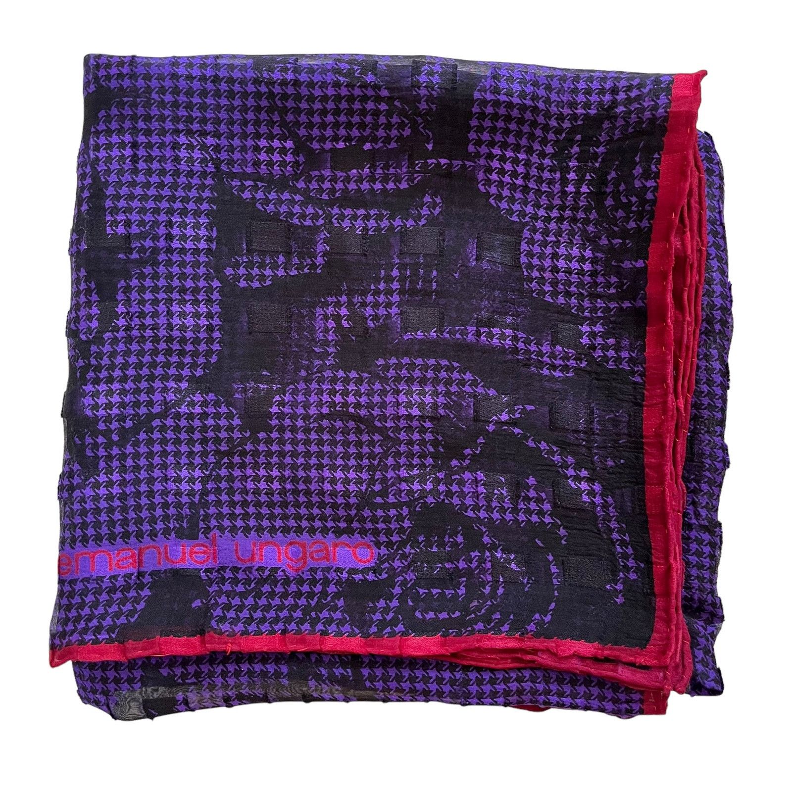 Emanuel Ungaro × Vintage Vintage Emanuel Ungaro Purple Houndstooth Silk Burnout Scarf Size ONE SIZE - 7 Thumbnail