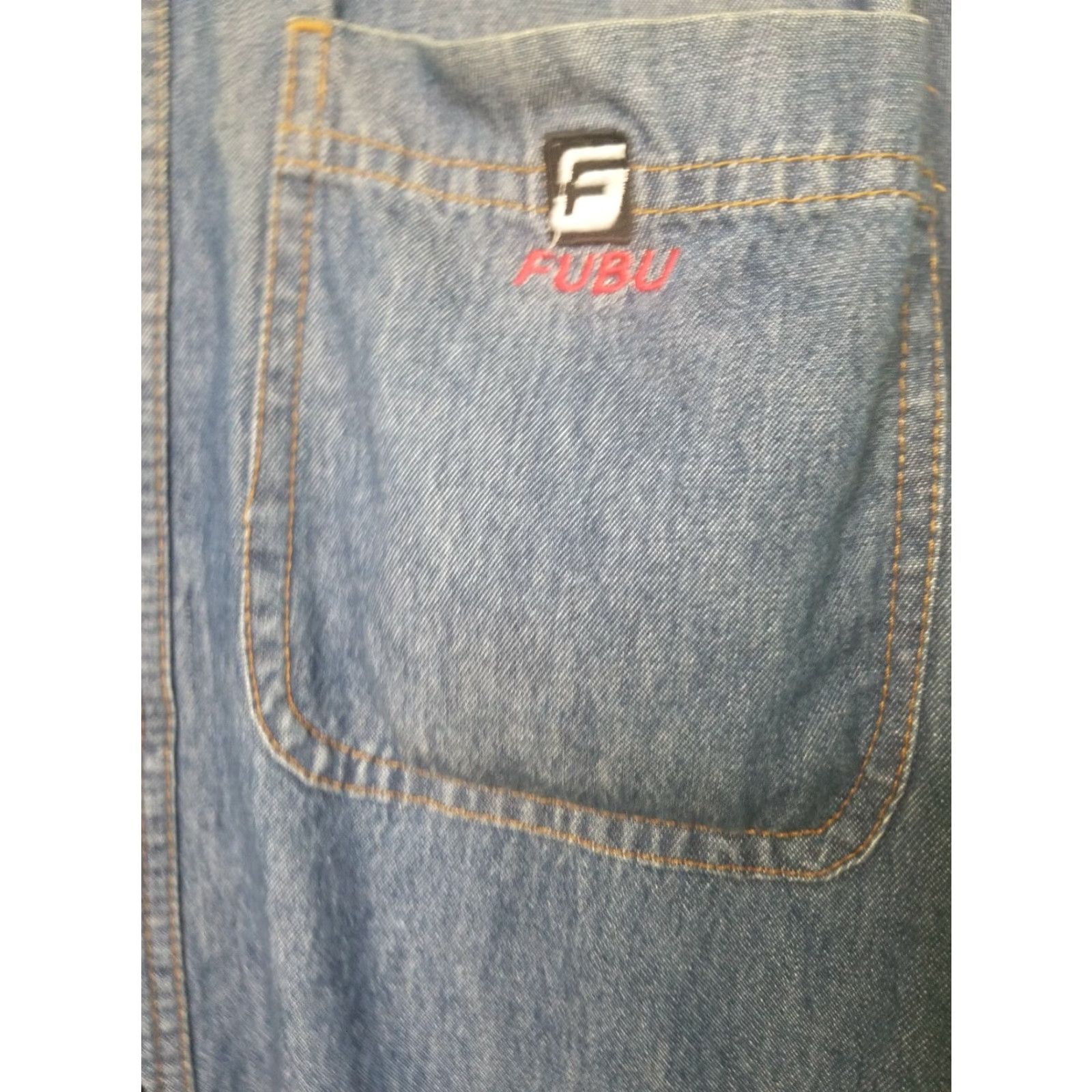 Fubu VINTAGE FUBU Button-Up Shirt Denim 90s Blue Red USA Mens L / Button Front / Long Sleeve / 100% Cotton / Spell Out / Solid / Country of Origin USA Size US L / EU 52-54 / 3 - 4 Thumbnail