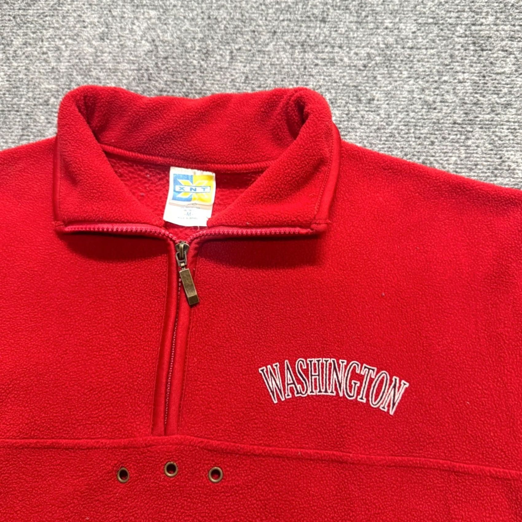 Vintage VINTAGE Washington Embroidery 1/4 Zip Sweatshirt Mens M Red Cotton Fleece Holes Y2K Distressed Footwear? Size US M / EU 48-50 / 2 - 6 Thumbnail