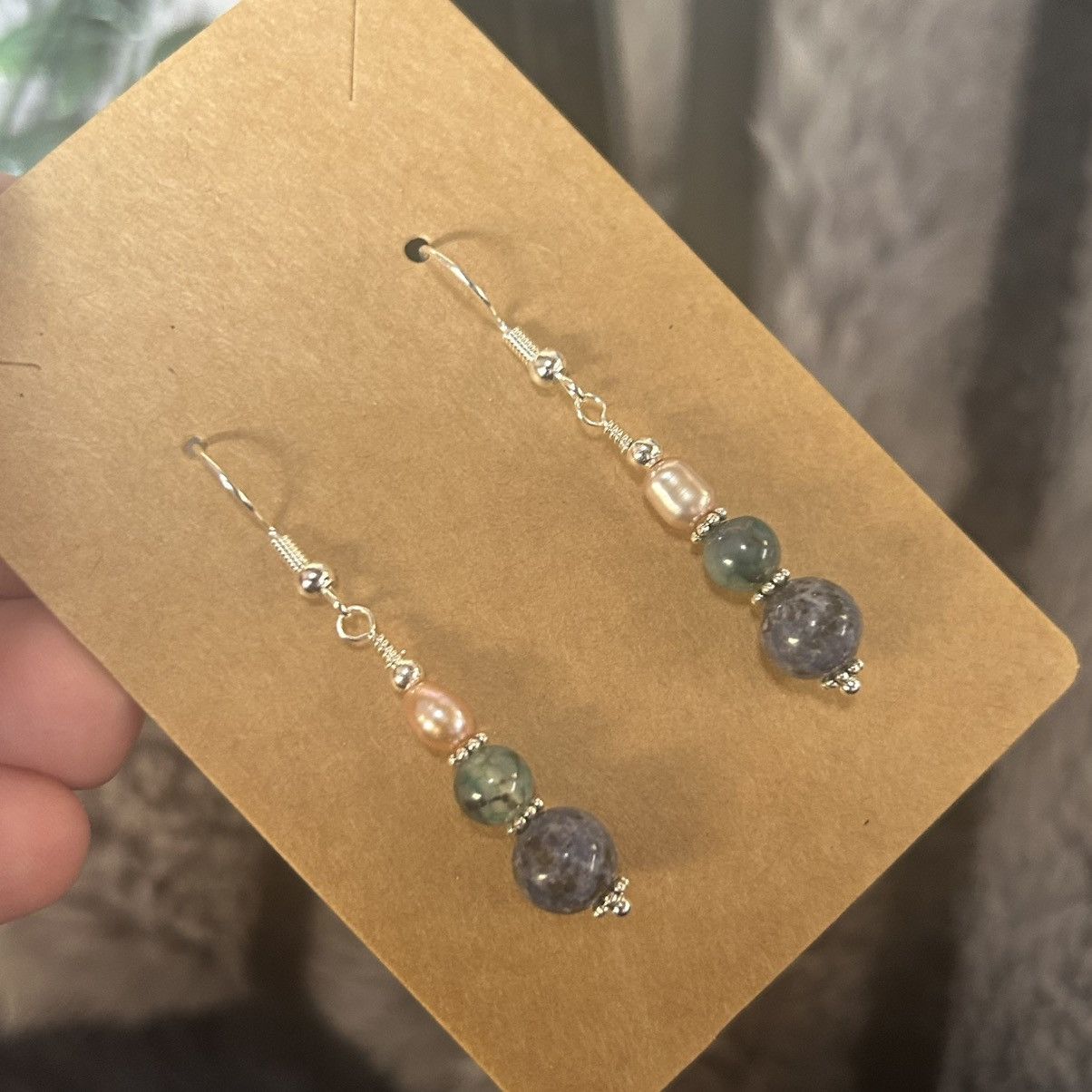 Handmade Handcrafted sodalite dragon vein genuine pearl earrings Size ONE SIZE - 1 Thumbnail