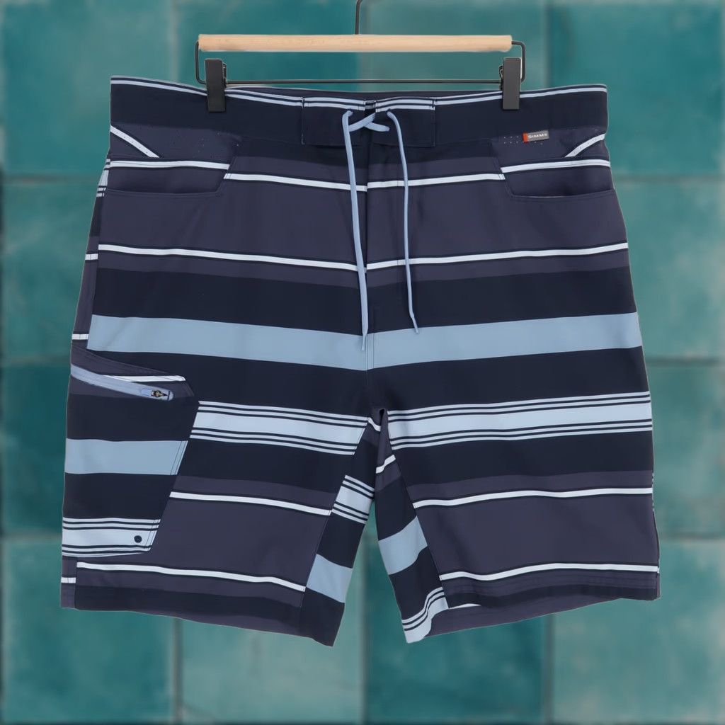 Vintage Simms Board Shorts Mens 38 Blue Striped Quick Dry Pockets Drawstring Size US 38 / EU 54 - 1 Thumbnail