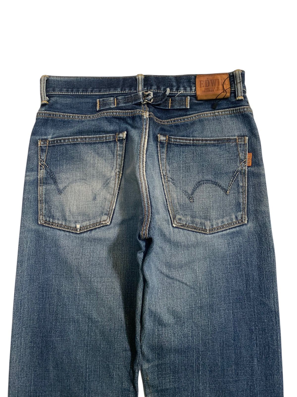 VINTAGE EDWIN 505Z SELVEDGE BUCKLE BACK DISTRESSED DENIM