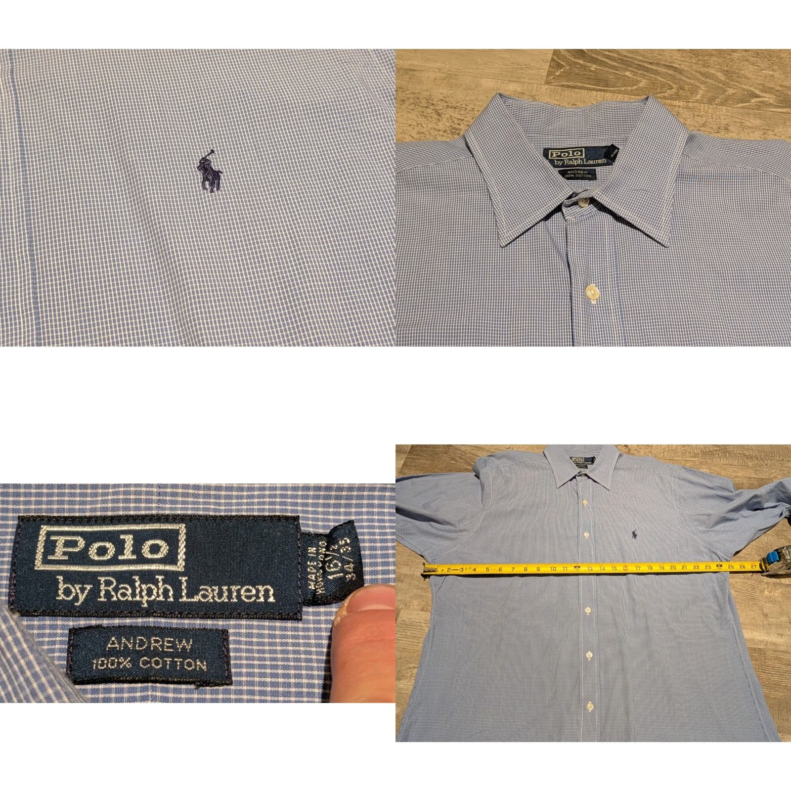 Polo Ralph Lauren VINTAGE Polo Ralph Lauren Shirt Andrew Blue Long Sleeve Button-Down Men XL Check Cotton 34/35 Mens Size US XL / EU 56 / 4 - 8 Thumbnail