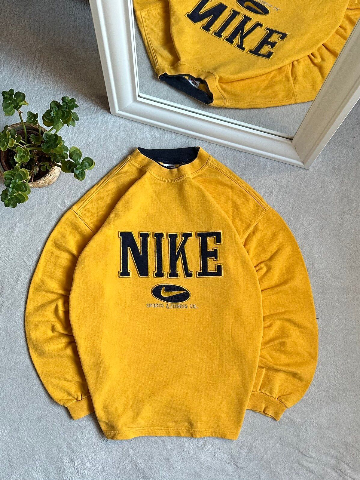 Pre-owned Nike X Vintage 90's Nike Vintage Oversize Big Logo Streetwear Sweatshirt In Yellow