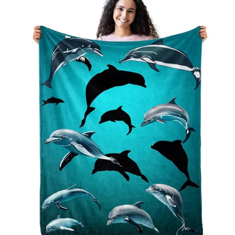 The Unbranded Brand Dolphin blue Blanket Fleece Throw 60x50 Inch Size ONE SIZE - 2 Thumbnail