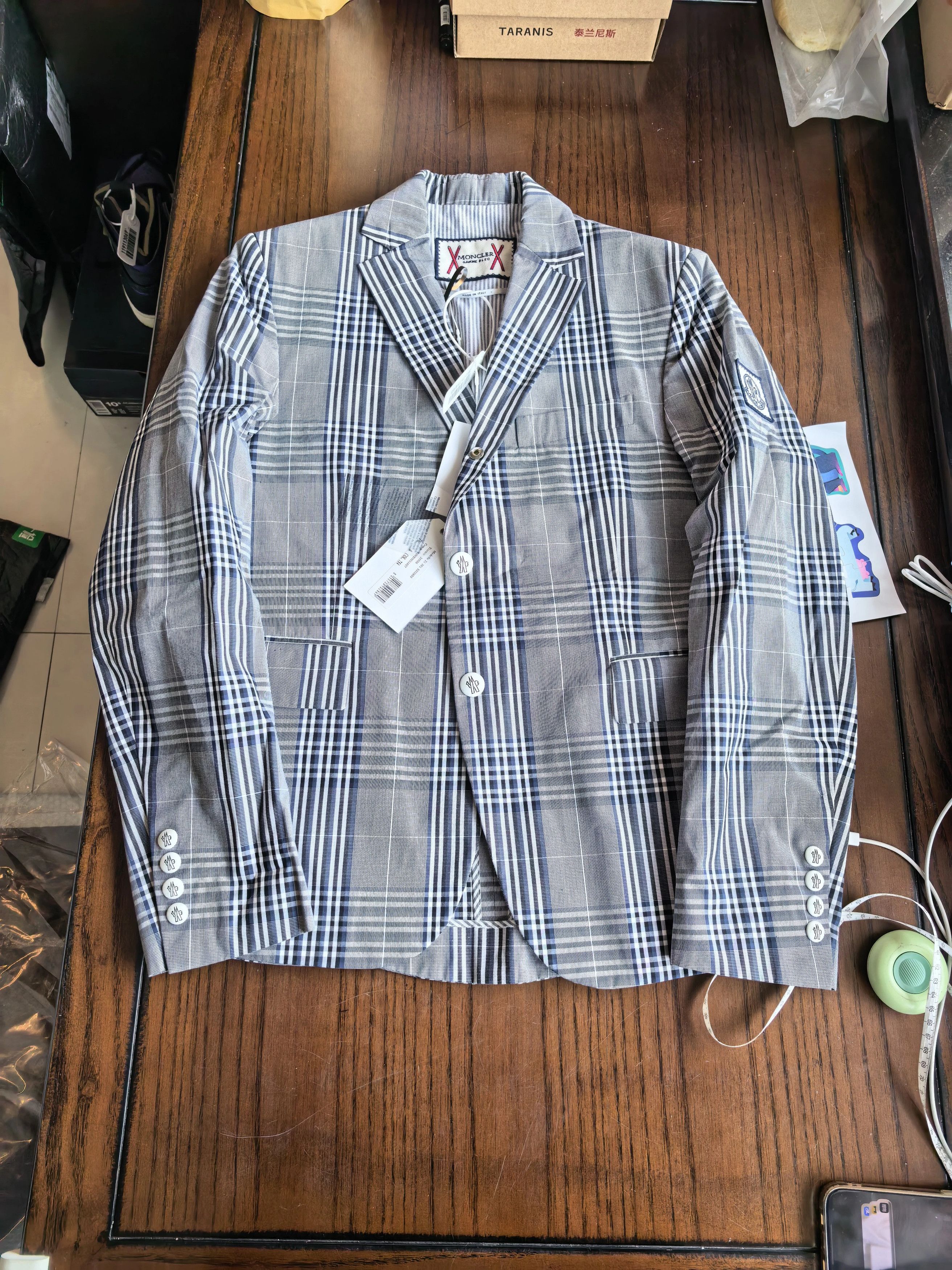 Moncler Moncler New With Tags Gray Check Cotton Suit Jacket Size US XS / EU 42 / 0 - 1 Thumbnail