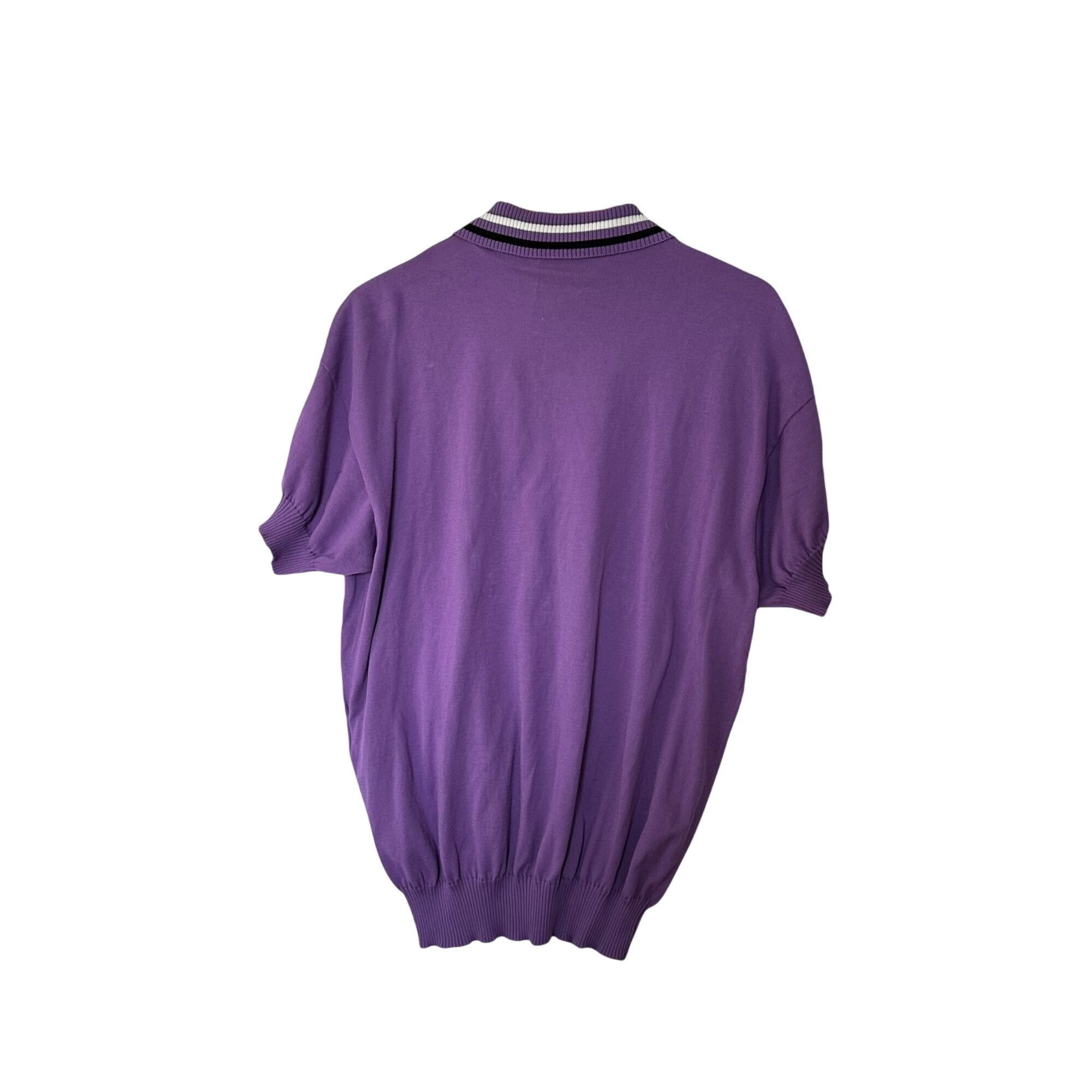 Plan C Plan C Striped Collar Cotton Knit Polo, Lavender, Size 42 IT Size M / US 6-8 / IT 42-44 - 2 Thumbnail