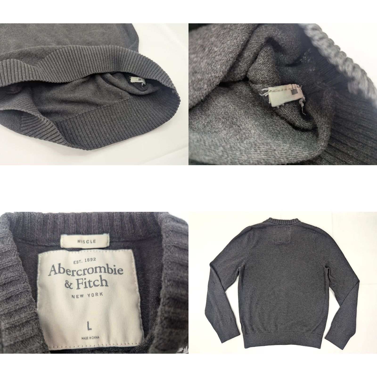 Abercrombie & Fitch Abercrombie & Fitch Muscle Gray Knit V-Neck Sweater Men L Pullover White Moose Size US L / EU 52-54 / 3 - 8 Thumbnail