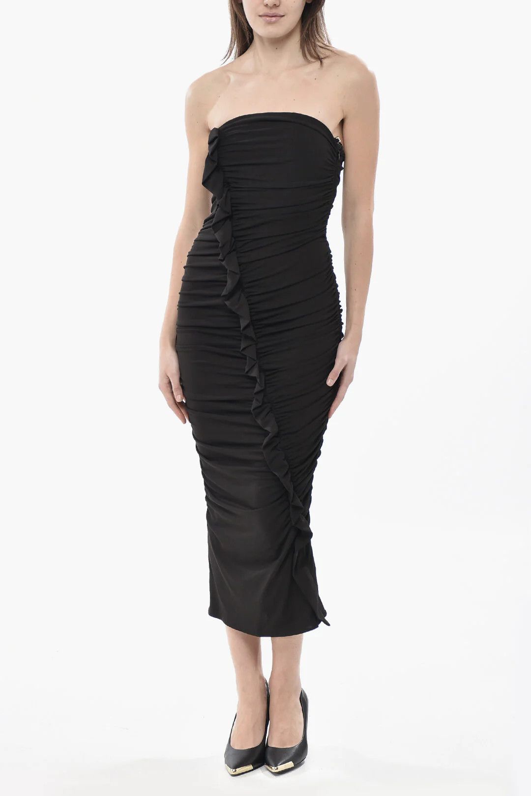 The Attico og1mm0426 Strapless Draped Sheath Dress in Black Size S / US 4 / IT 40 - 1 Thumbnail