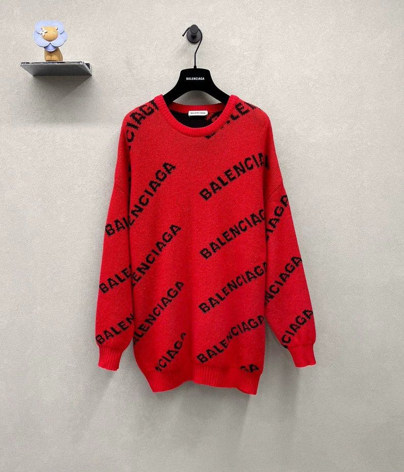 Balenciaga Balenciaga Full Print Logo Red Sweater Size US XS / EU 42 / 0 - 1 Thumbnail