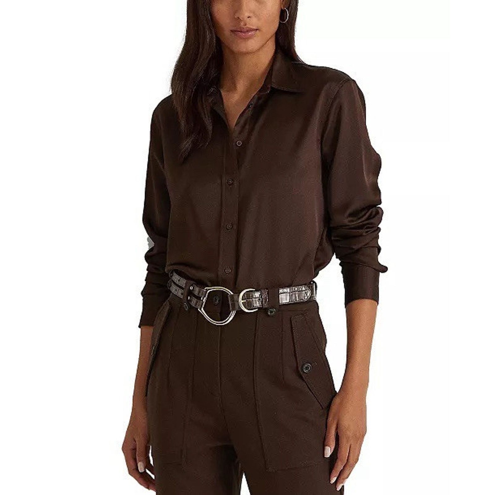 Lauren Ralph Lauren Ralph Lauren Tri-Strap Croc-Embossed Leather Belt Brown Gold Size ONE SIZE - 6 Thumbnail