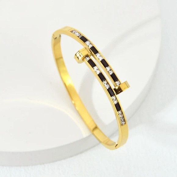The Unbranded Brand Women Stainless Steel Fashionable Black Stripe Cuff Bracelet Size ONE SIZE - 3 Thumbnail