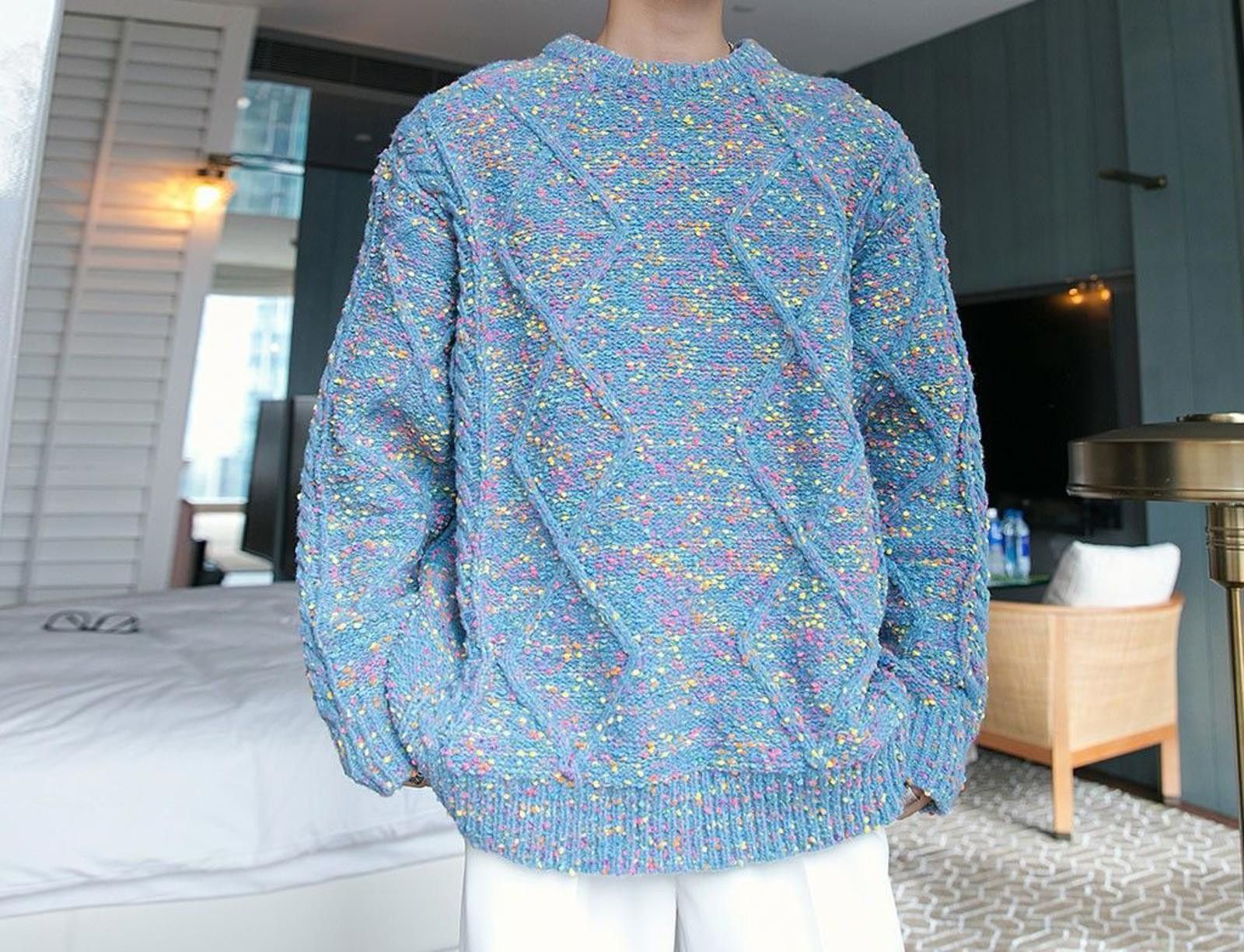 Other Colorful Dot Blue Knit Sweater Size US XL / EU 56 / 4 - 2 Thumbnail
